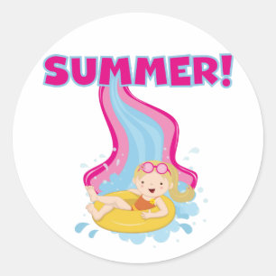 Sticker Rond Été Fille blonde