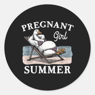 Sticker Rond Été Fille Enceinte Annonce Bébé Drôle Oie