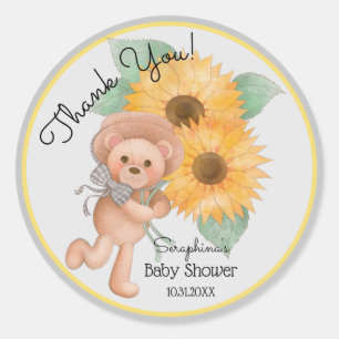 Sticker Rond Été Floral Teddy Ours Baby shower Merci