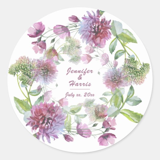Sticker Rond Été Floral Violet En Mariage Fleur (Devant)