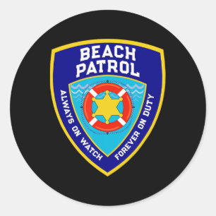 Sticker Rond Été Funny Beach Patrol Océan Pour toujours en serv