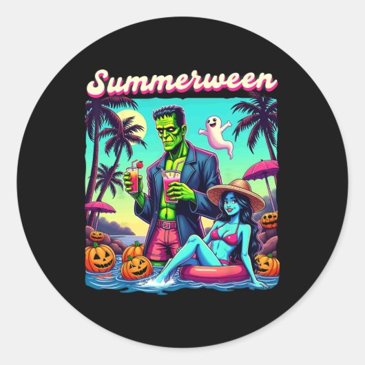 Sticker Rond Été Halloween Zombie Frankenstein Bo (Devant)
