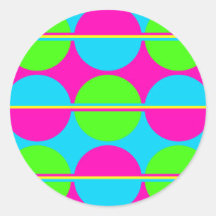 Sticker Rond Été Lime Vert Hot rose Turquoise Cercles rayures