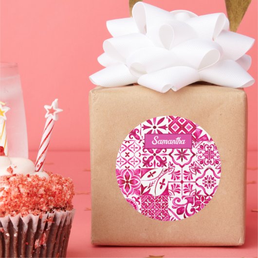 Sticker Rond Eté majolica rouge Sicilienne Méditerranée (Fête)