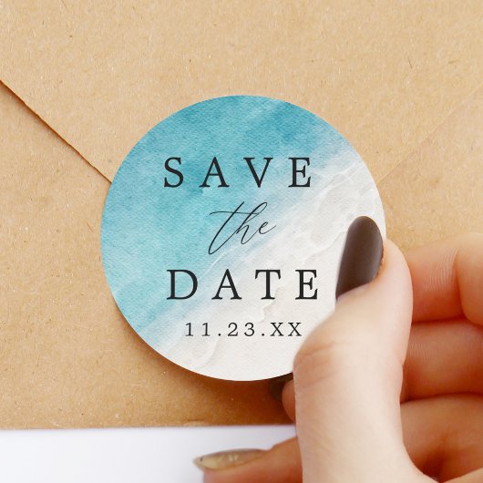 Sticker Rond Été Océan Plage Enregistrer La Date