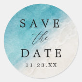 Sticker Rond Été Océan Plage Enregistrer La Date (Devant)