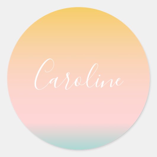 Sticker Rond Été Pastel Gradient | Nom de script personnalisé (Devant)