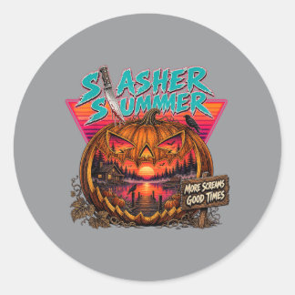 Sticker Rond Été Rétro Halloween Slasher Été Mignon