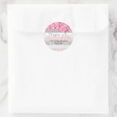 Sticker Rond Été rose et gris rayures mariage dentelle florale (Sac)