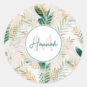 Sticker Rond Été Tropical Green Gold Palm Foliage Verdure (Devant)