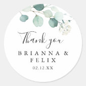 Sticker Rond Été Vert Eucalyptus Merci Mariage Faveur (Devant)
