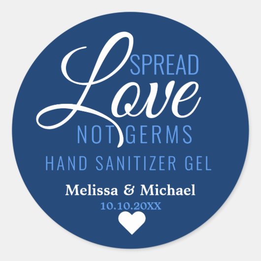 Sticker Rond Étendre l'amour non Germes Sanitizer Blue Wedding (Devant)