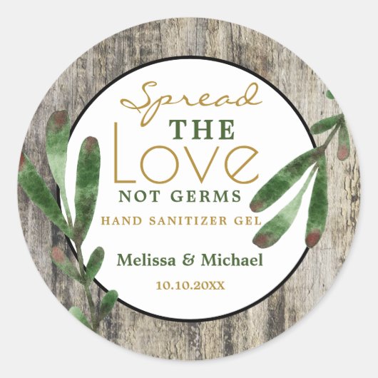 Sticker Rond Étendre l'amour Rustique Mariage main Sanitizer Fa (Devant)