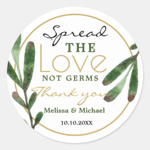 Sticker Rond Étendre Love Green Sanitizer Mariage Merci