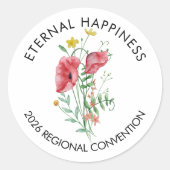 Sticker Rond Eternal Happiness 2026 Convention avec fleurs (Devant)