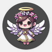 Sticker Rond Ethereal Angelic Chibi - ange, halo, fleurs (Devant)