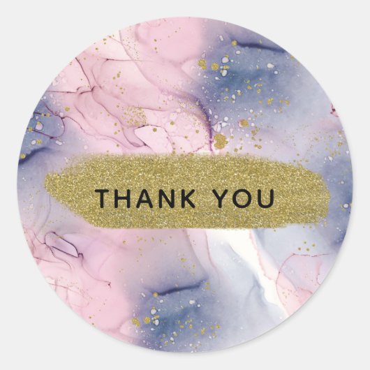 Sticker Rond Ethereal Periwinkle Rose & Gold Inky Imaginaire Pa (Devant)