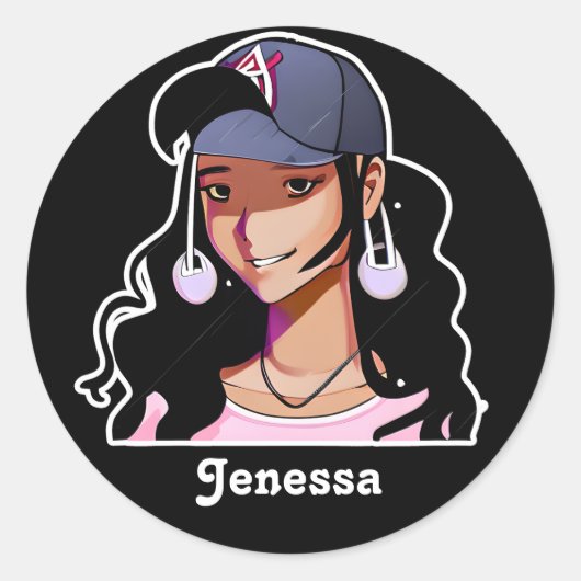 Sticker Rond Ethnic Anime Girl Personnalisé (Devant)