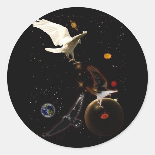 Sticker Rond "Étincelle de la création" Cadeaux de corbeau blan (Devant)