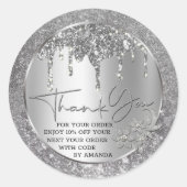 Sticker Rond Étincelle Merci Silver Dripping Glitter Classique  (Devant)