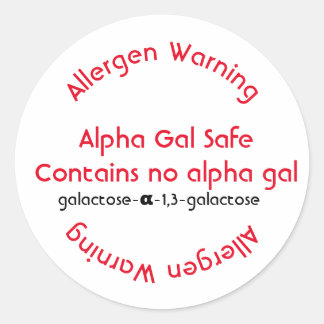 Sticker Rond Étiquetage allergène allergique, alpha gal allergi