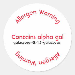 Sticker Rond Étiquetage allergène allergique, alpha gal allergi