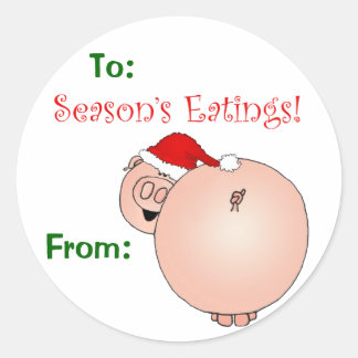 Sticker Rond Étiquette-cadeau de la saison Eating Pig.