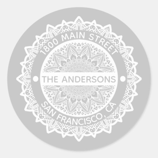 Sticker rond Étiquette de adresse Mandala Grey (Devant)
