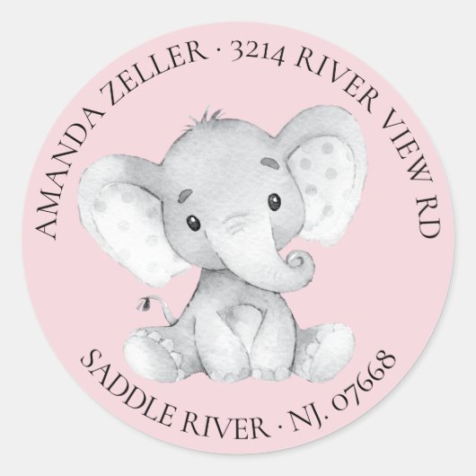 Sticker Rond Etiquette de retour Baby shower Eléphant Filles (Devant)
