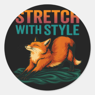 Sticker Rond Étirement avec style Pose de yoga de renard relaxa