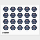 Sticker Rond Étoile bat mitzvah de David Marine Blue Rose Rose (Feuille)
