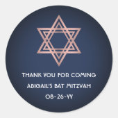 Sticker Rond Étoile bat mitzvah de David Marine Blue Rose Rose (Devant)