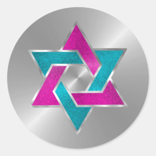 Sticker Rond Étoile bat mitzvah rose Turquoise de David Silver