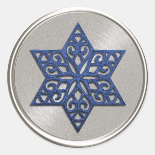 Sticker Rond Etoile bleue ornée de David Enveloppe Sceau (Devant)