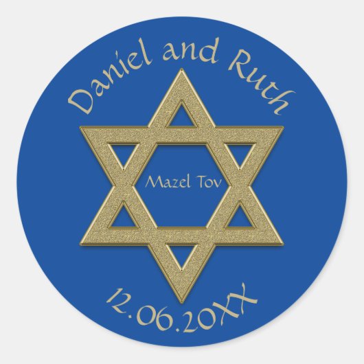 Sticker Rond Étoile de David modifiable, Mazel Tov, cadeau de m (Devant)