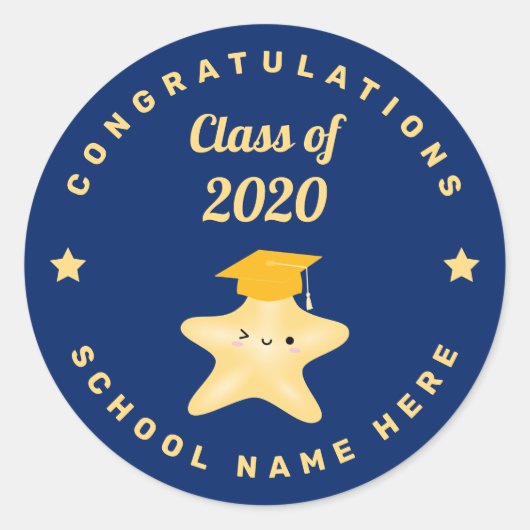 Sticker Rond Étoile de graduation Royal Blue et Gold moderne (Devant)