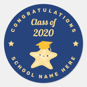 Sticker Rond Étoile de graduation Royal Blue et Gold moderne