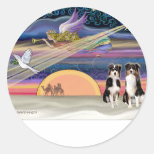 Sticker Rond Étoile de Noël - Bergers australiens (deux tri)