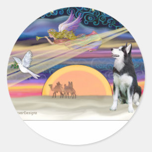 Sticker Rond Étoile de Noël - Husky sibérien 1