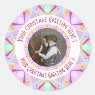 Sticker Rond Étoile de Noël personnalisée Hiver Violet Carte de