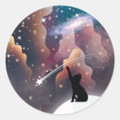 Sticker Rond Étoile de tir de l'espace de chat noir (Devant)