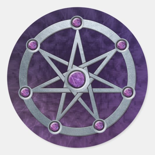 Sticker Rond Étoile elfe Argent gaussé d'Améthyste (Devant)