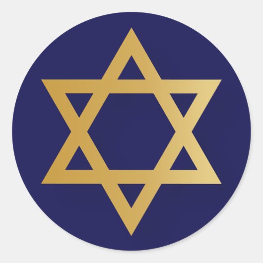 Sticker Rond Etoile juive de David or et bleu marine (Devant)