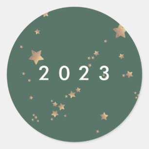 Sticker Rond Étoile moderne Vert Noël Blanc Joyeux Classic Ro