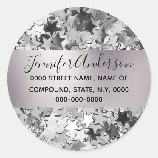 Sticker Rond Étoile motif argent collage brillant do-it-yoursel (Devant)