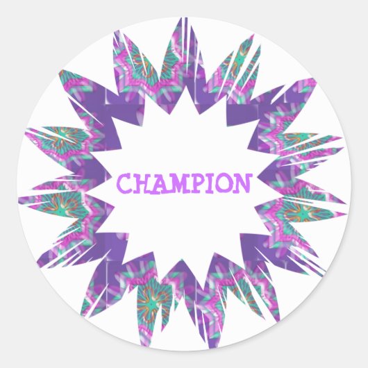 Sticker Rond Étoile PURPLE : Script CHAMPION (Devant)