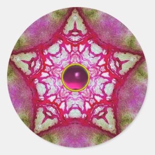 STICKER ROND ETOILE ROUGE ABSTRAITE AVEC GEM FUCHSIA AMÉTHYST