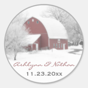 Sticker Rond Étoile rouge de 1,5 po dans le mariage d'hiver Fav