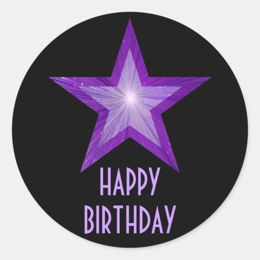 Sticker Rond Étoile violette 'Joyeux anniversaire' collant rond (Devant)