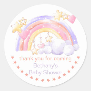 Sticker Rond Etoiles arc-en-ciel et Merci d'Baby shower de fill